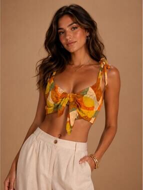 Noel Multi-Color Tie Front Crop Top Size XXL